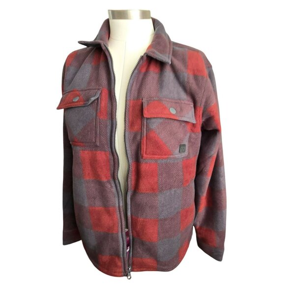 Mens Red & Gray Plaid Fleece Jacket Full Zip Size Small Voyager NWOT JJ4110 - Picture 4 of 13